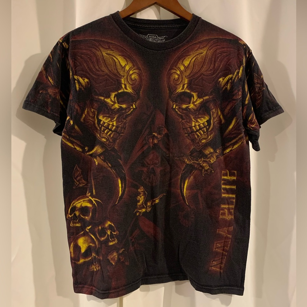 MMA Elite Graphic T‎ Shirt Skulls Y2K Vintage Affliction Style Size Medium